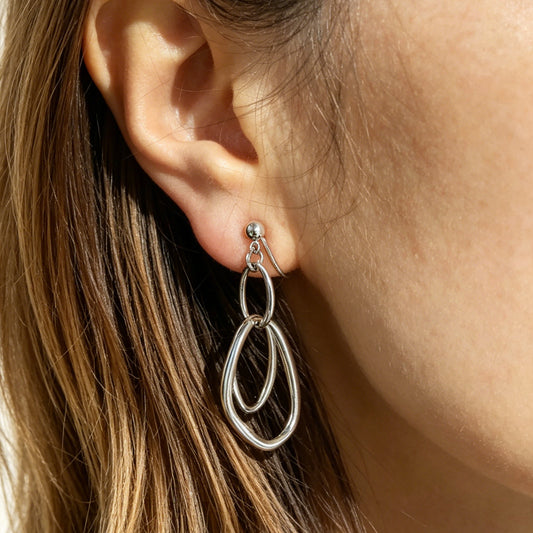 Clip On Dangle Drop Metal Earrings