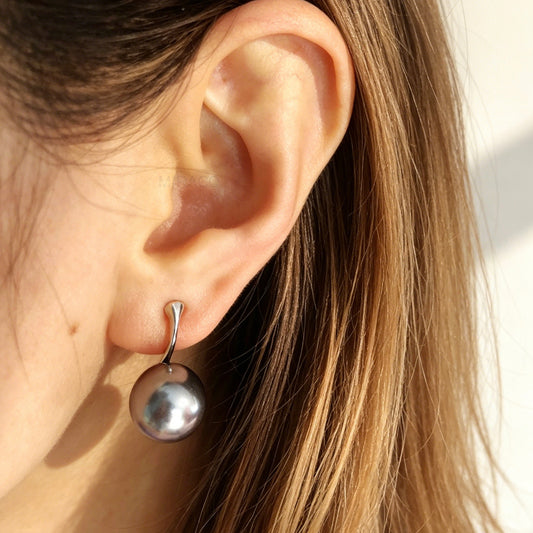 Black Pearls Clip On Earrings, Dangle Pearls Earrings