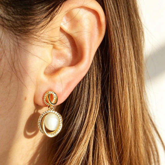 Gold Plated Opal Dangle Earrings