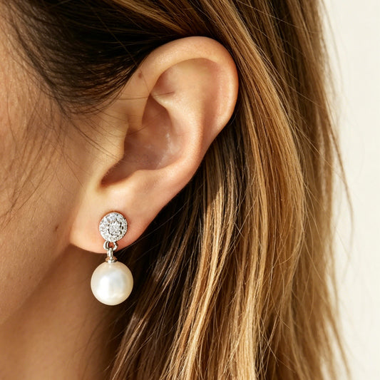 Grey or White Pearls Dangle Clip On Earrings
