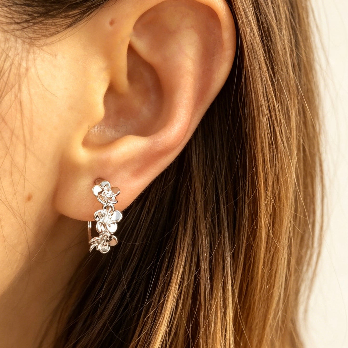 Dainty Floral CZ Huggie Hoop Clip-On Earrings