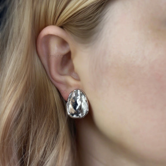 Organic Shape Silver Clip-On Earrings Screw Back