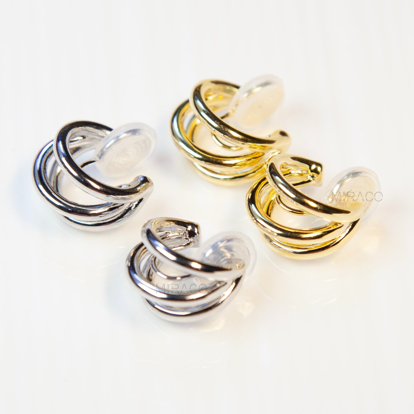 Triple Hoop Coil Clip-On Earrings – Gold or Silver
