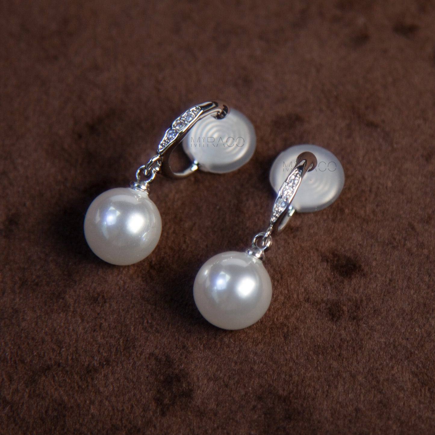 Silver Clip-On Hoop Earrings with Pave Dangle and White Faux Pearl