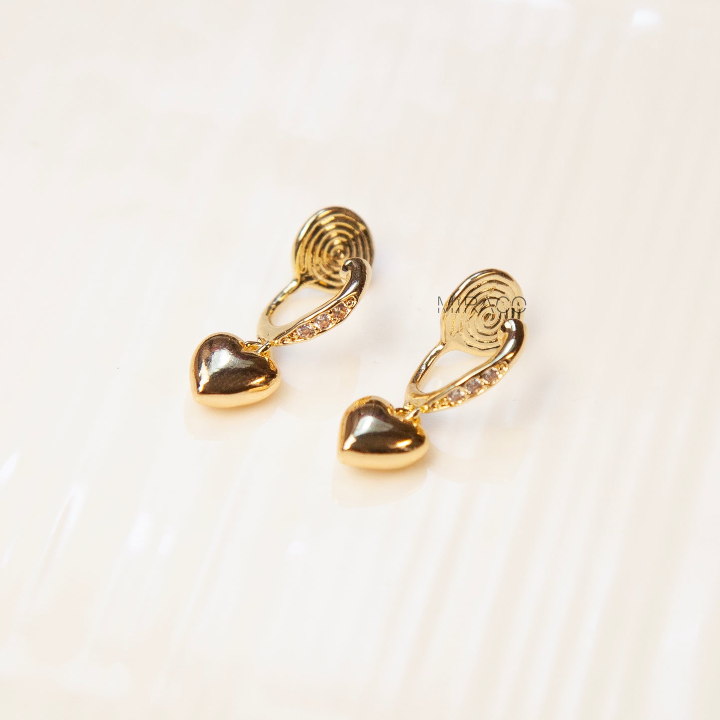 Gold Heart Dangle Clip-On Earrings