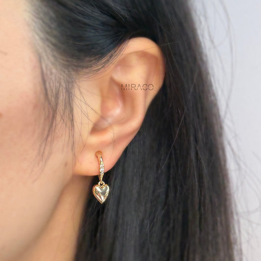 Gold Heart Dangle Clip-On Earrings