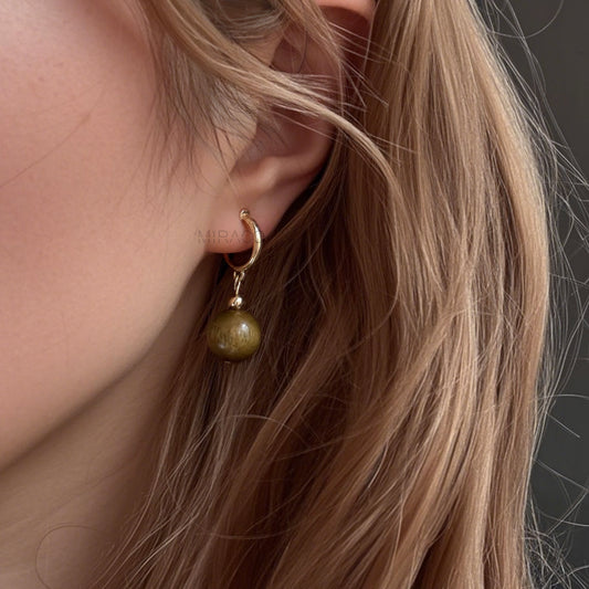 Clip-On Earrings – Gold Hoop with Dangle Wood Bead