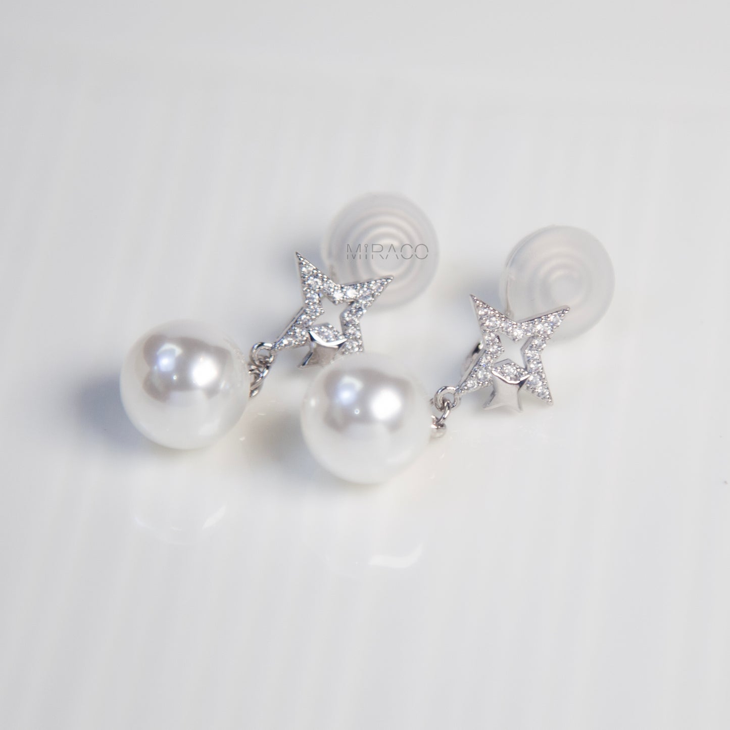 Silver Star Clip-On Earrings with Pearl Drop