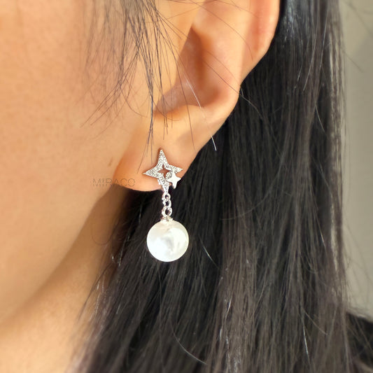 Silver Star Clip-On Earrings with Pearl Drop