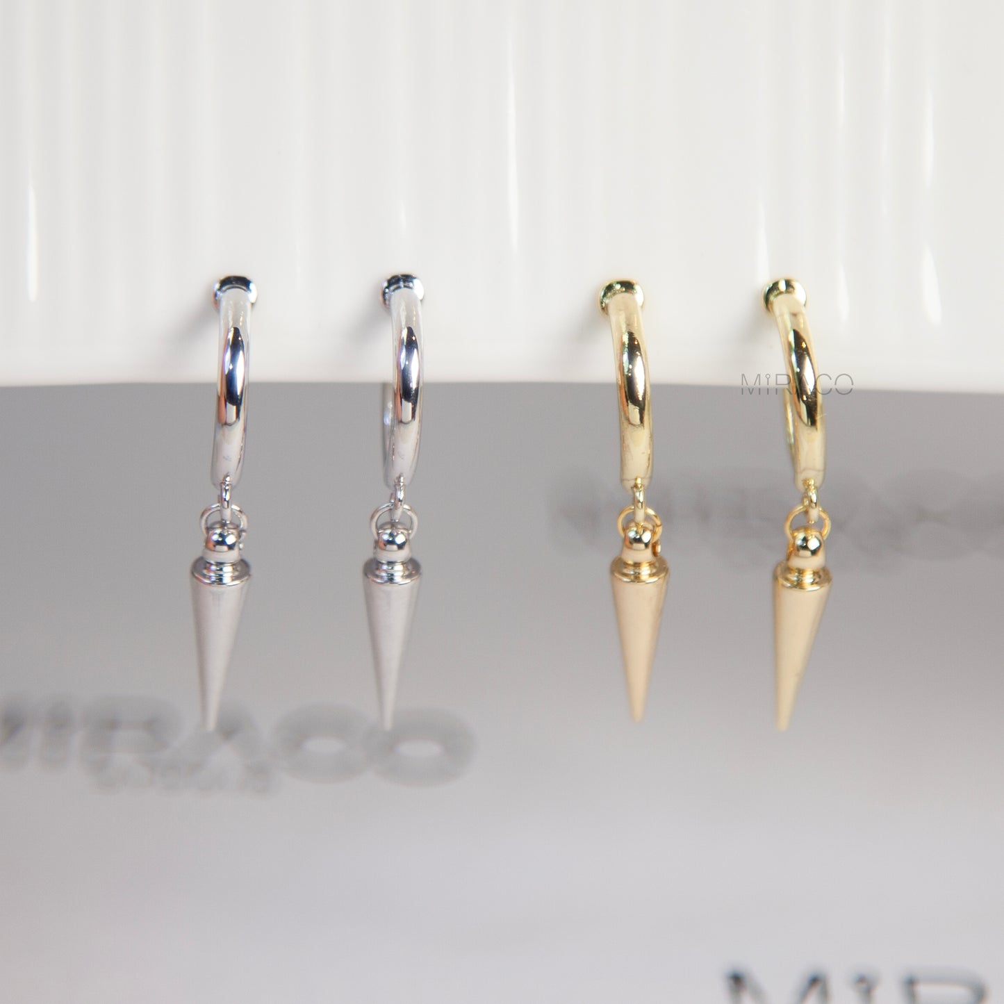 Spike Dangle Hoop Clip-On Earrings – Silver or Gold
