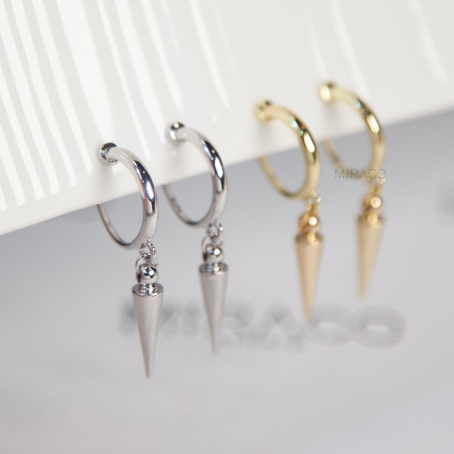 Spike Dangle Hoop Clip-On Earrings – Silver or Gold