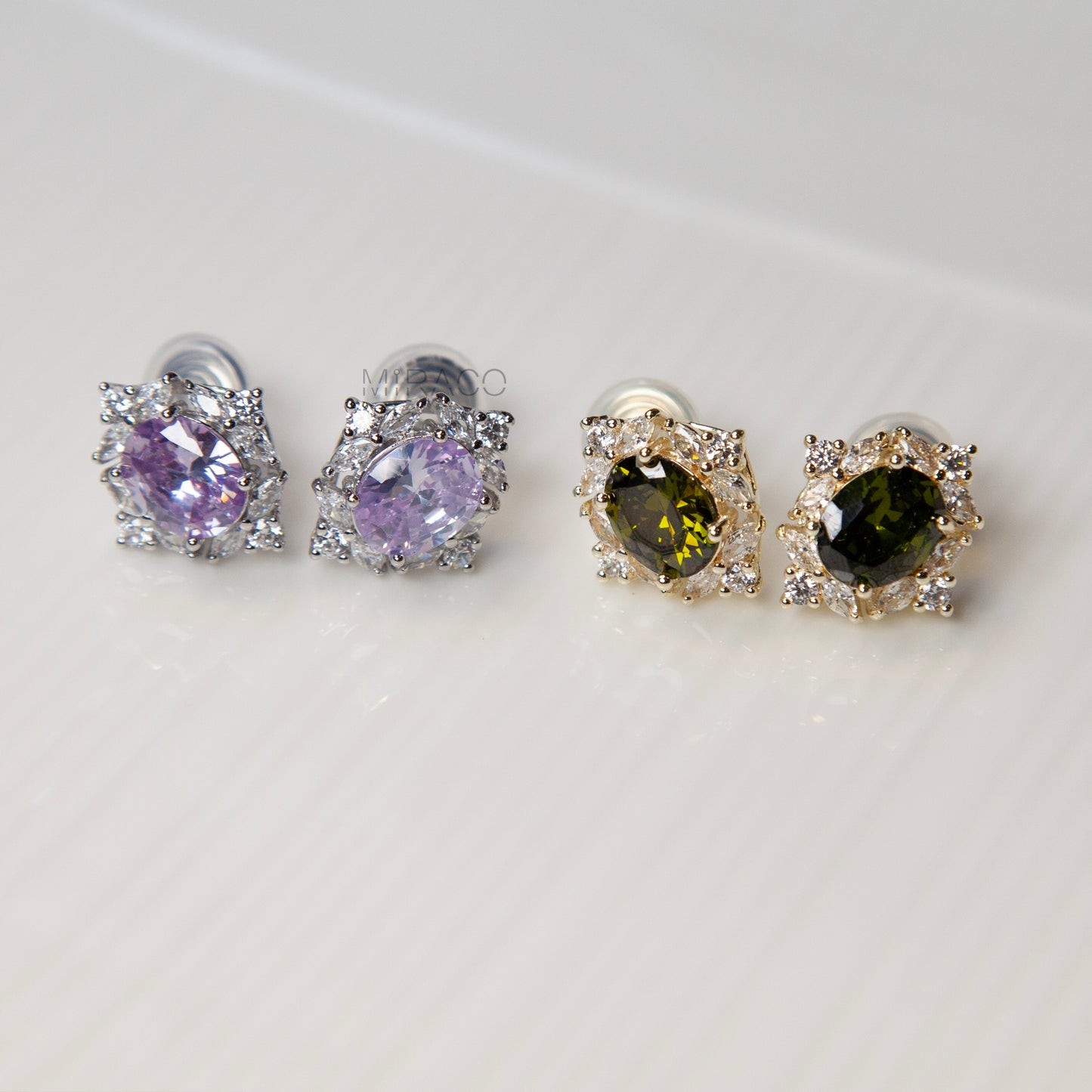 Oval Crystal Clip-On Earrings Green or Purple