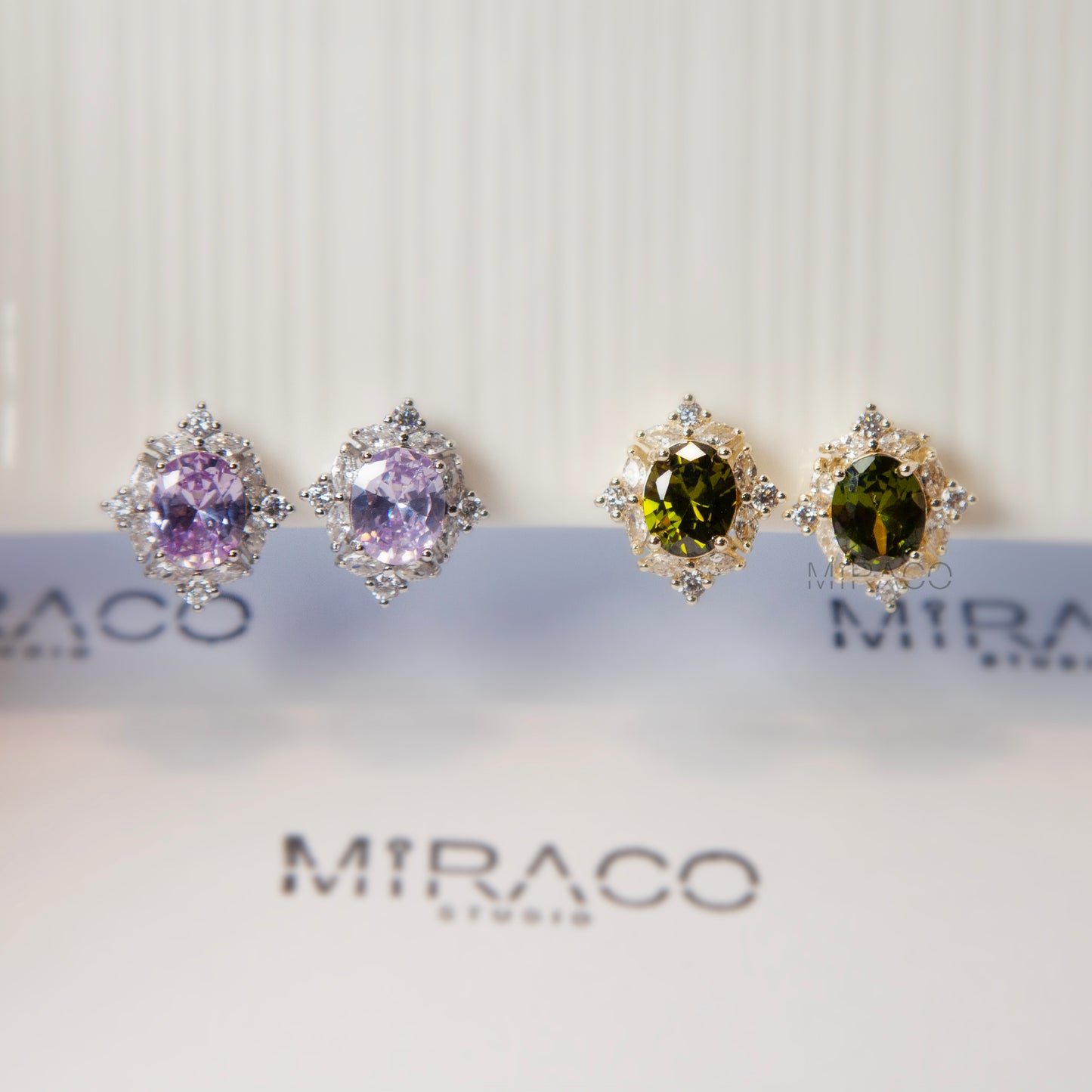 Oval Crystal Clip-On Earrings Green or Purple