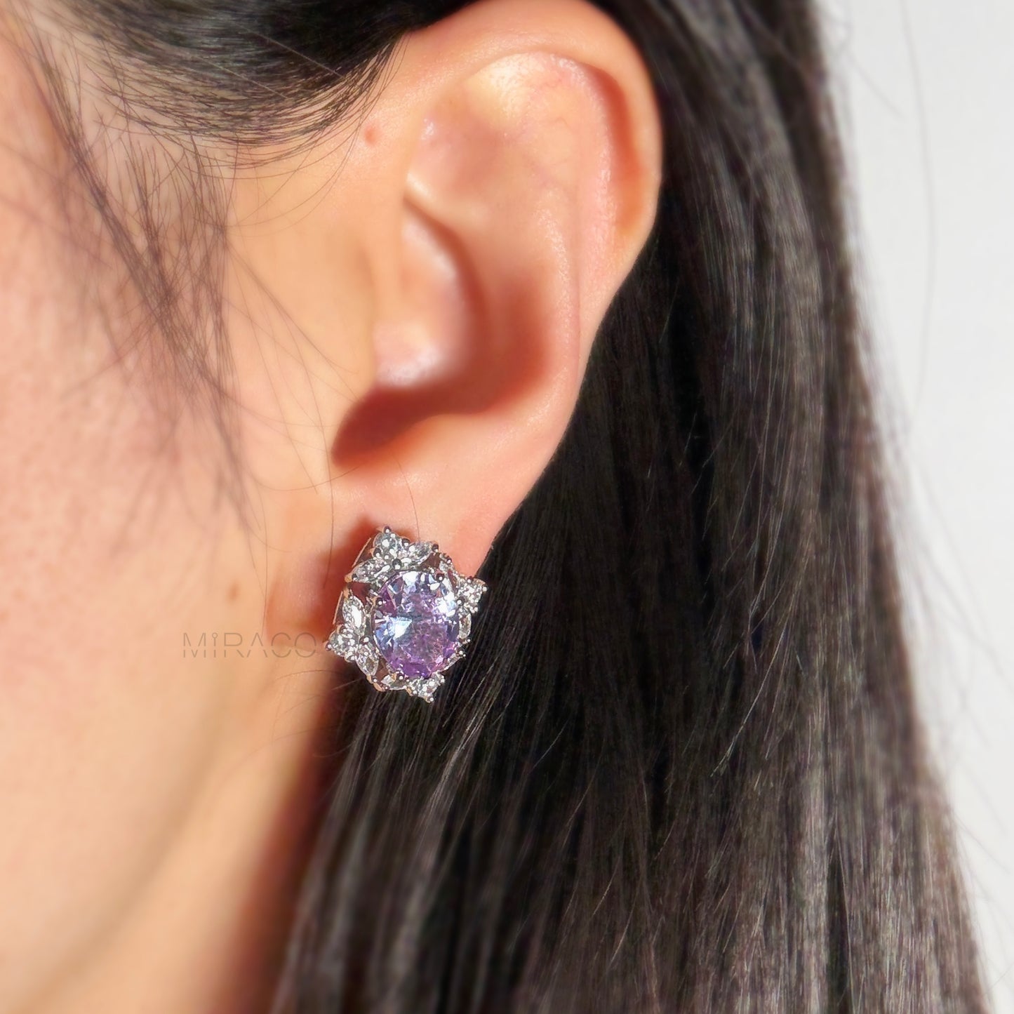Oval Crystal Clip-On Earrings Green or Purple