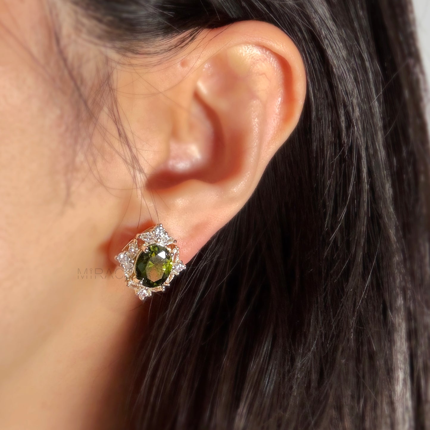 Oval Crystal Clip-On Earrings Green or Purple