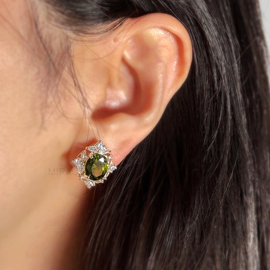 Oval Crystal Clip-On Earrings Green or Purple