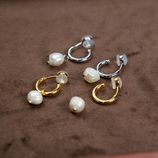 Hoop Clip-On Earrings with Detachable Baroque Pearl Charms