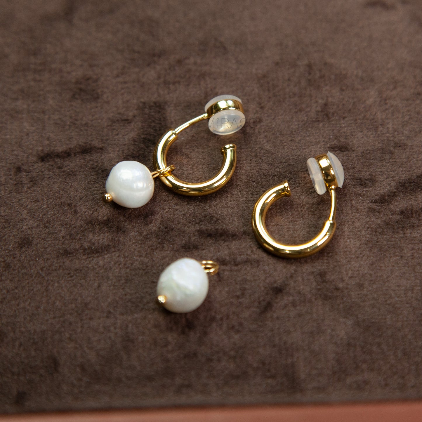 Hoop Clip-On Earrings with Detachable Baroque Pearl Charms