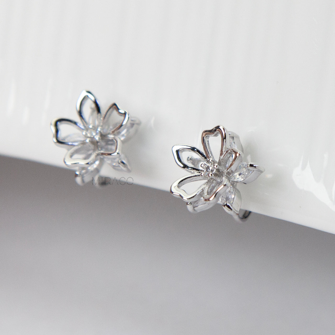 Flower Clip-On Earrings – Delicate Silver Blossom, No Piercing