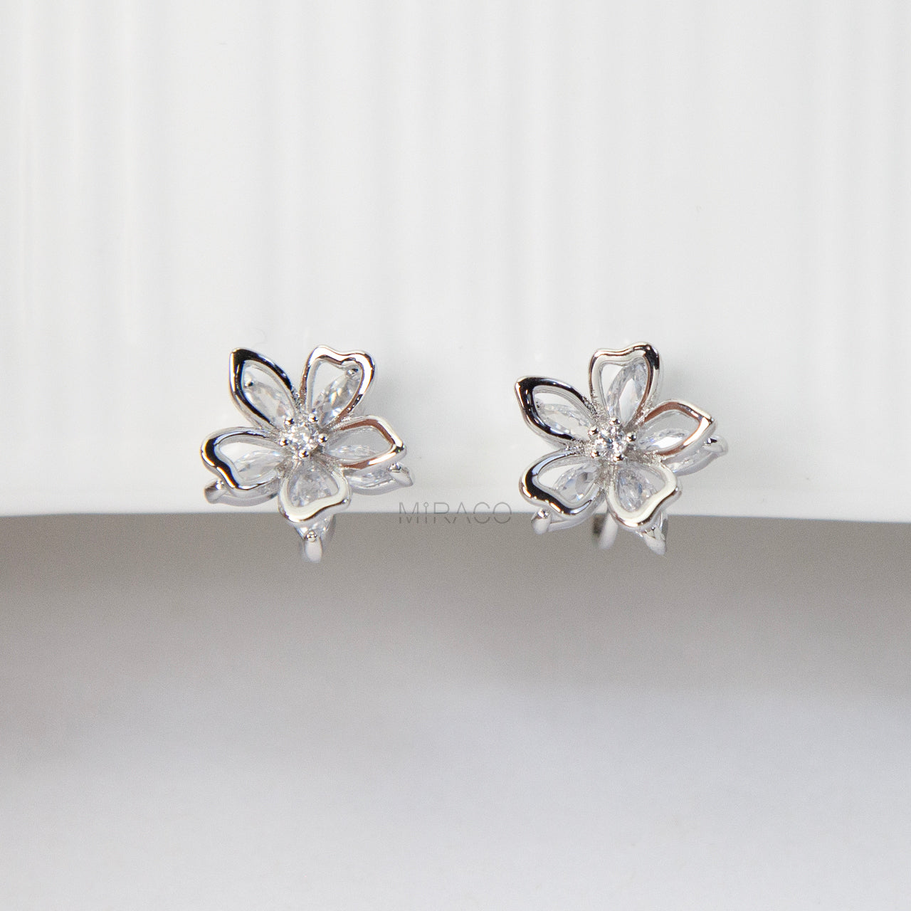 Flower Clip-On Earrings – Delicate Silver Blossom, No Piercing