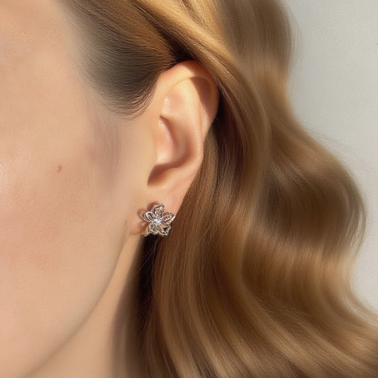 Flower Clip-On Earrings – Delicate Silver Blossom, No Piercing