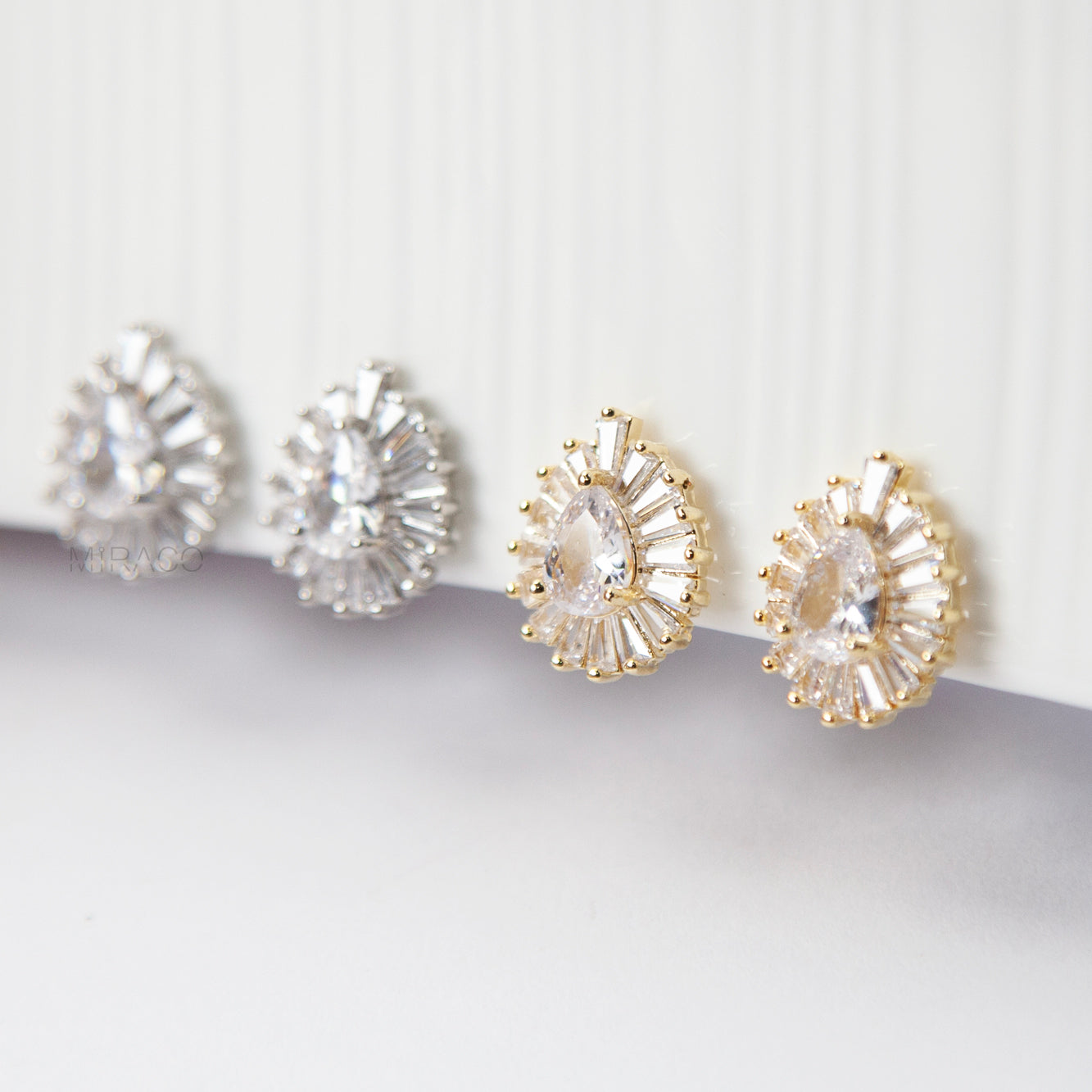 Pear-Shaped CZ Sunburst Clip-On Earrings – Gold or Silver
