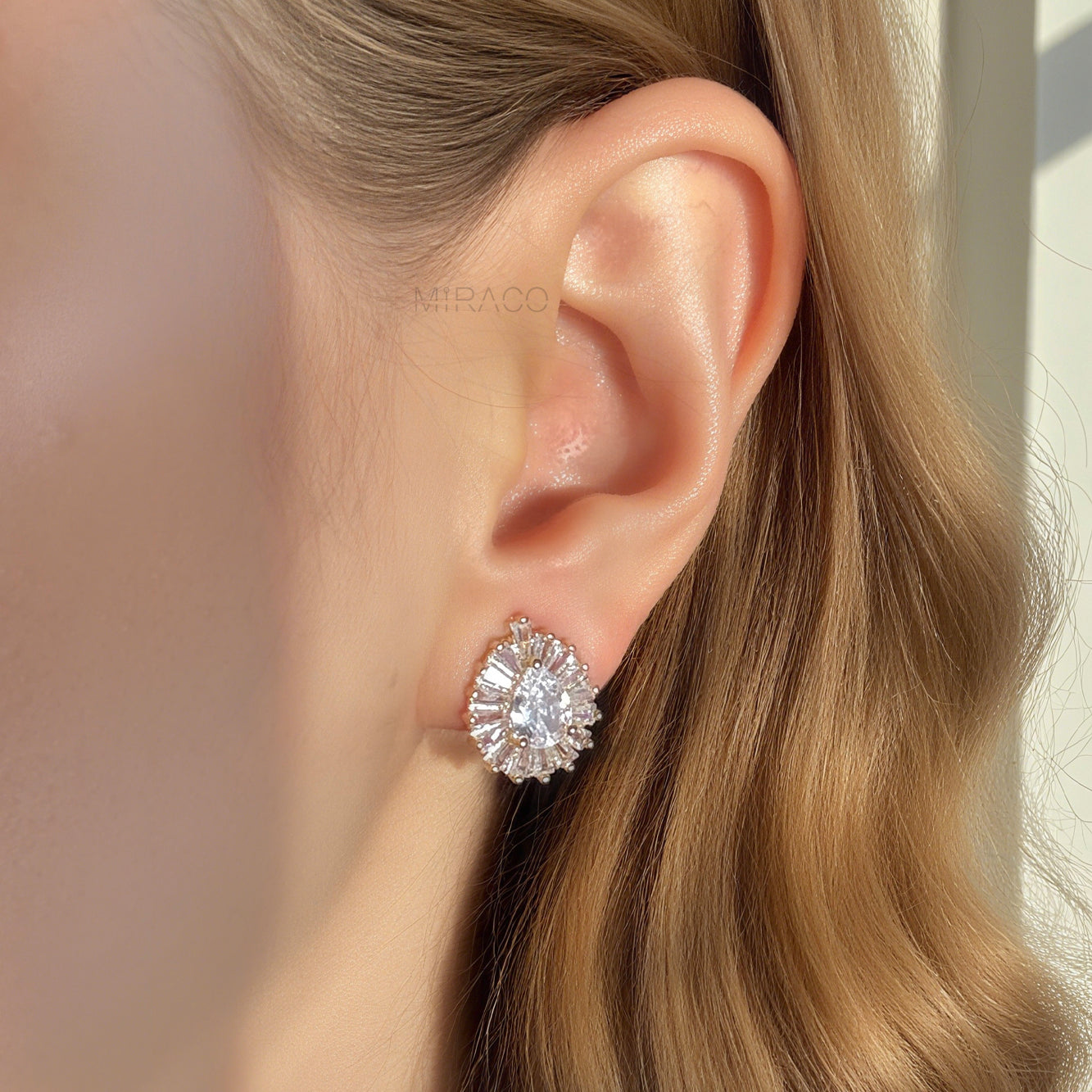 Pear-Shaped CZ Sunburst Clip-On Earrings – Gold or Silver