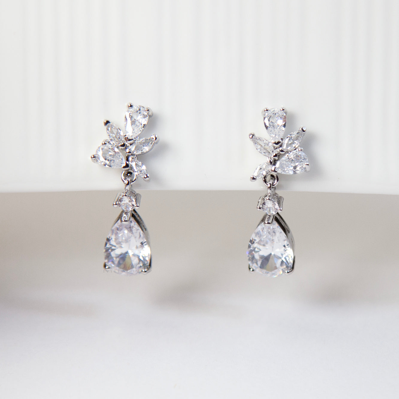 Leaf & Teardrop CZ Clip-On Drop Earrings – Mini Clip Back