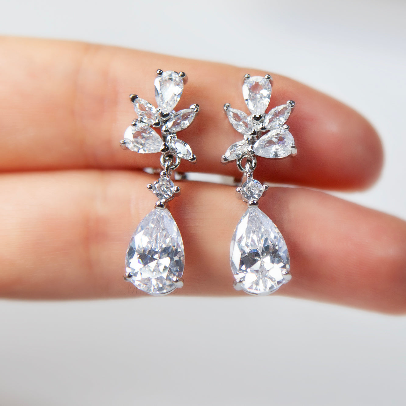 Leaf & Teardrop CZ Clip-On Drop Earrings – Mini Clip Back