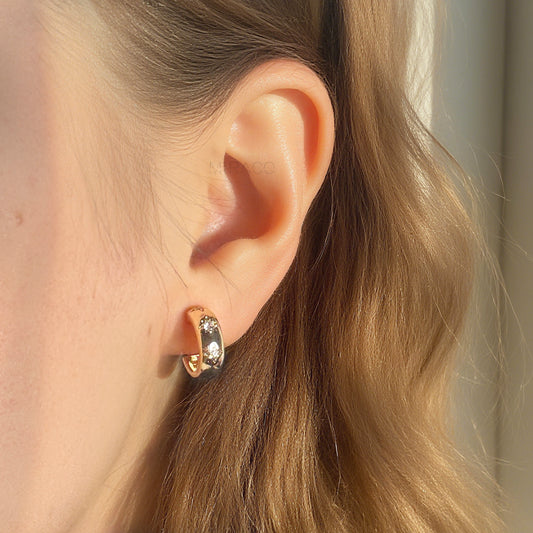 Star Crystal CZ Hoop Clip-On Earrings – Coil Back, Gold or Silver