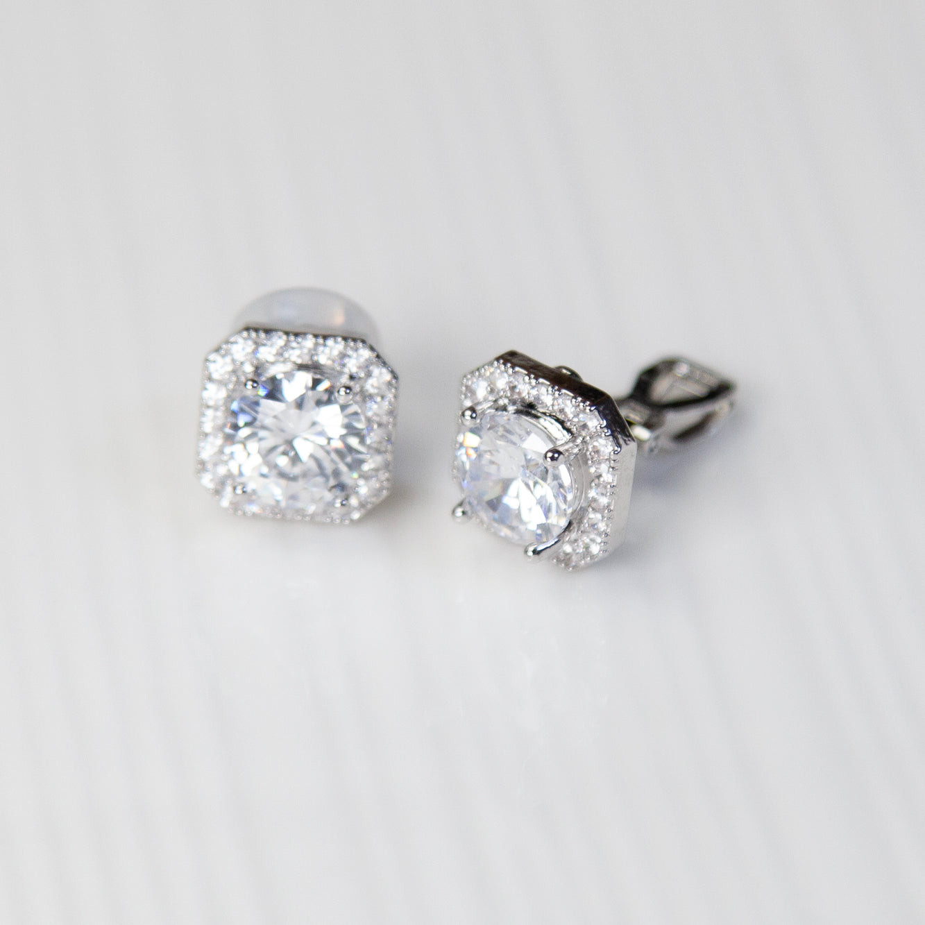Elegant Cushion-Cut Crystal Clip-On Earrings – Mini-Clip Back, No Piercing Needed