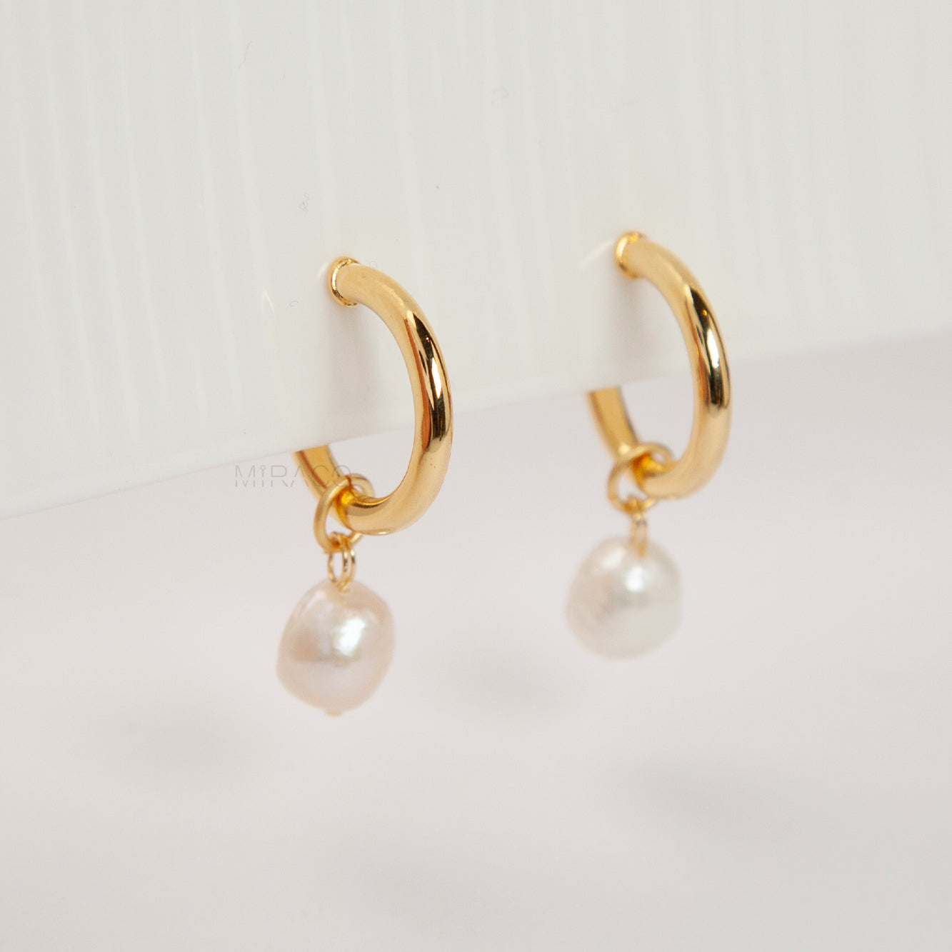 Gold Clip-On Hoop Earrings with Freshwater Pearl Charms – No Piercing Needed