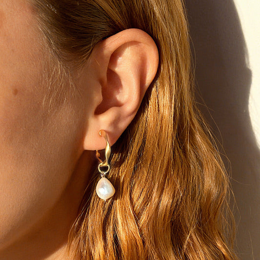 Matte Gold Twisted Hoop Clip-On Earrings with Freshwater Pearls