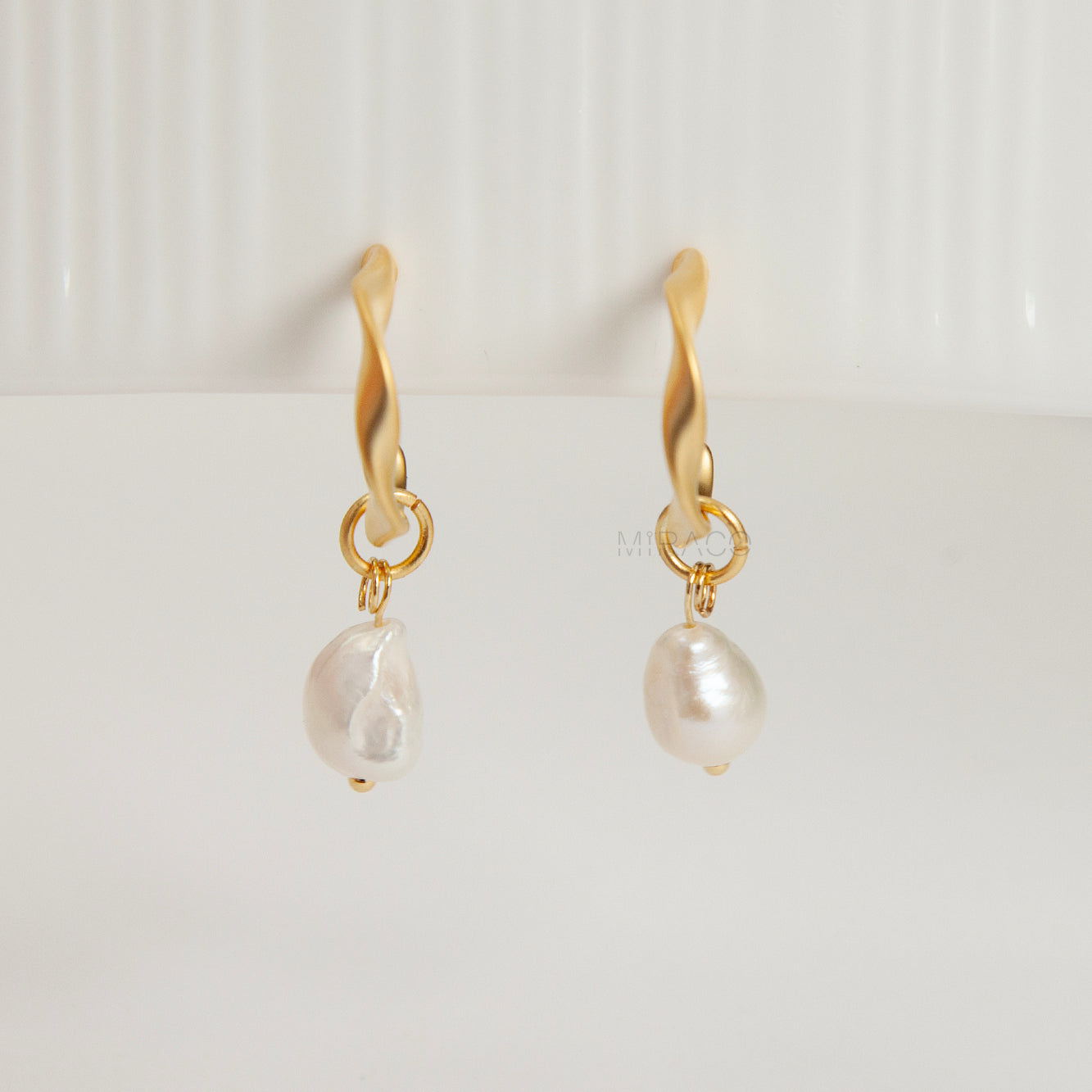 Matte Gold Twisted Hoop Clip-On Earrings with Freshwater Pearls