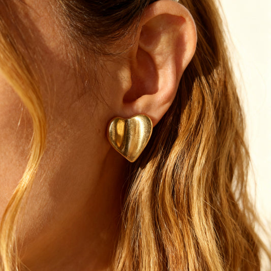 Chunky Heart Clip-On Earrings - Adjustable Screw Back (Gold/Silver)
