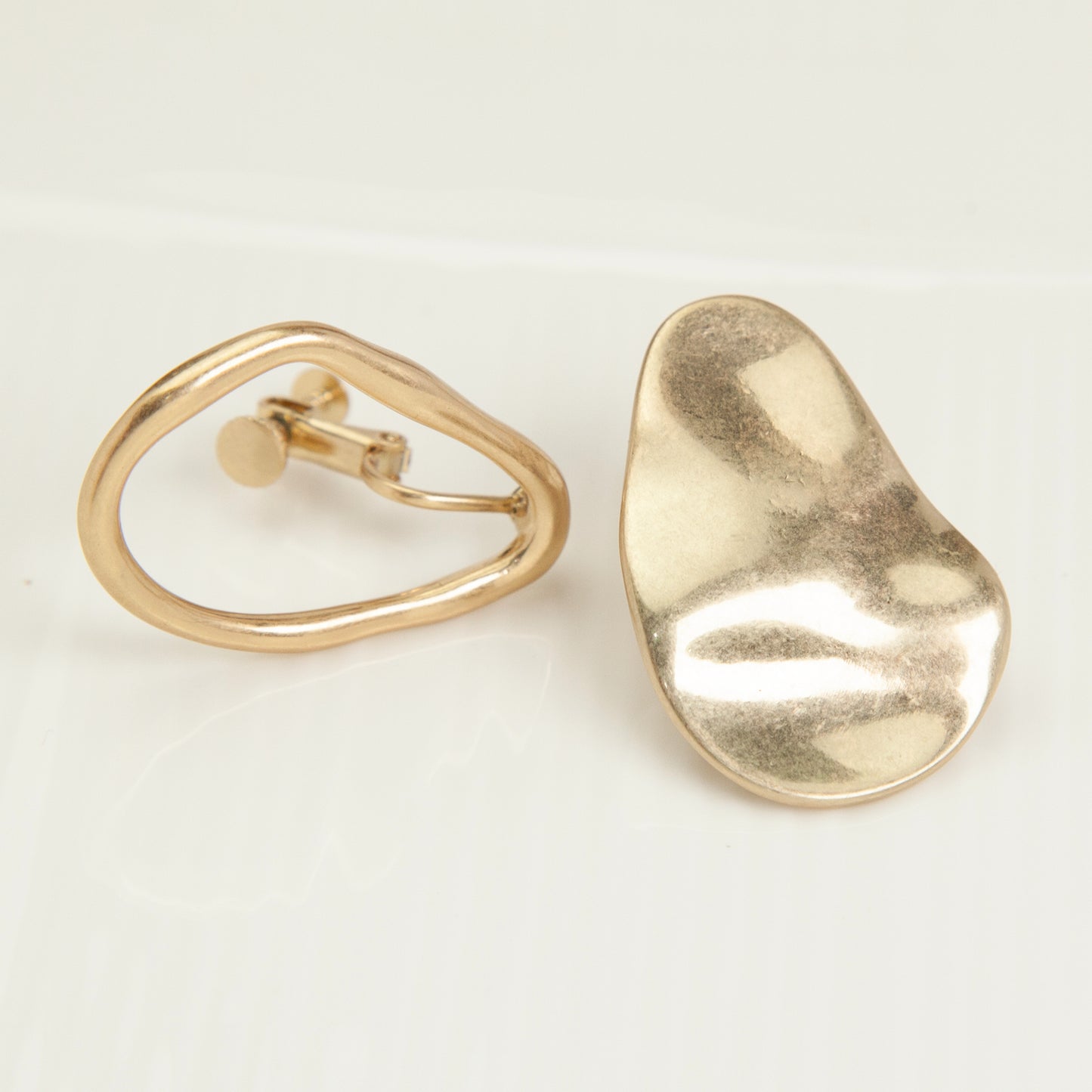 Large Clip-On Metal Disk Earrings Screw Back Vintage-tone Metal