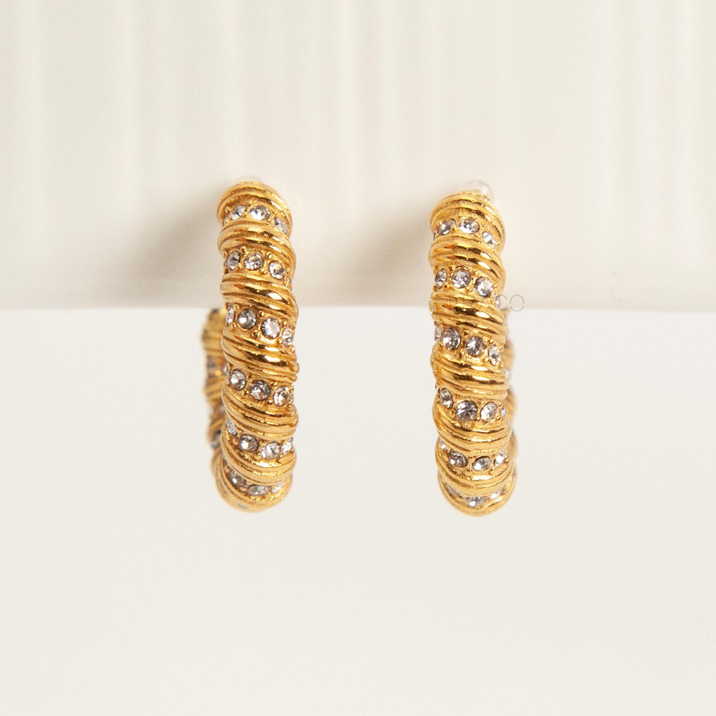 Gold Diamond Twist Hoop Clip-On Earrings