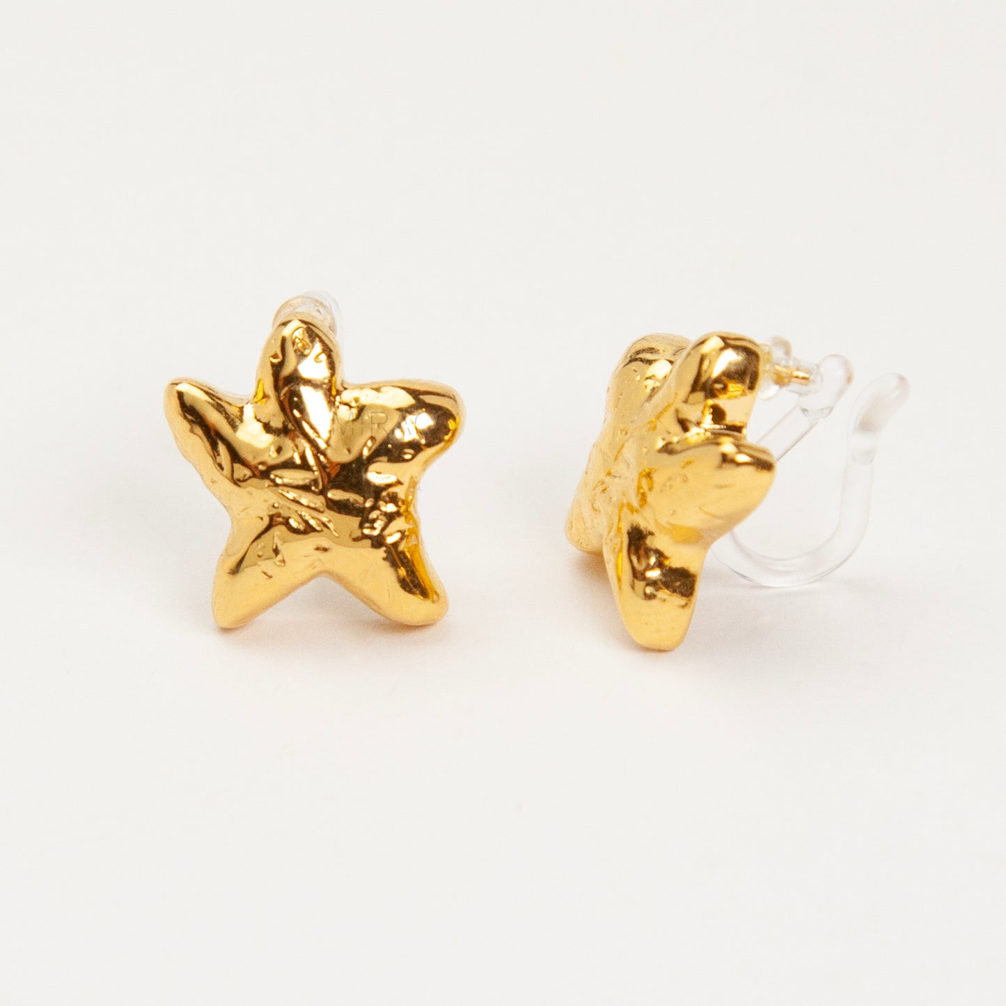 gold irregular star stud clip on earrings stainless steel invisible non pierced chubby star