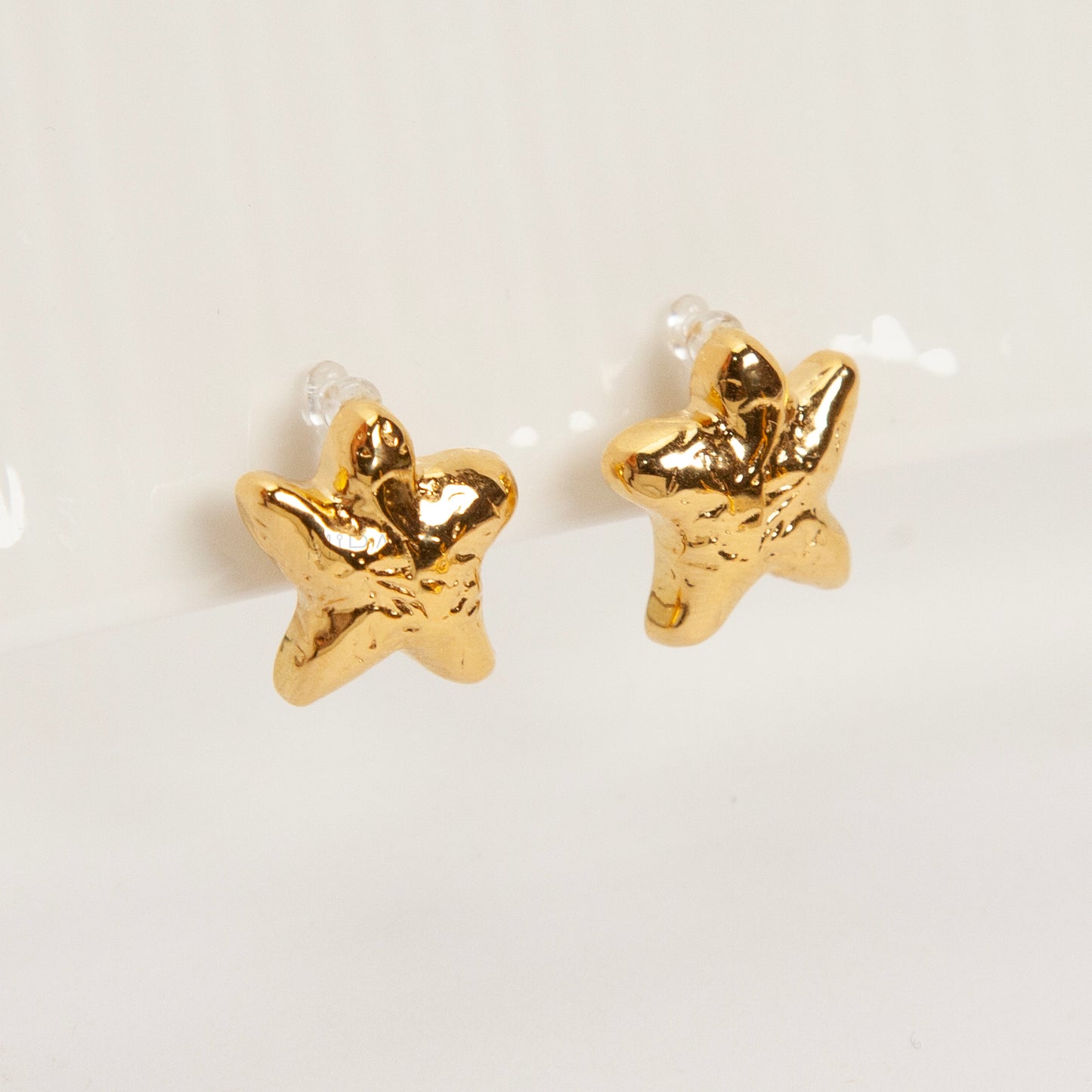 gold irregular star stud clip on earrings stainless steel invisible non pierced chubby star