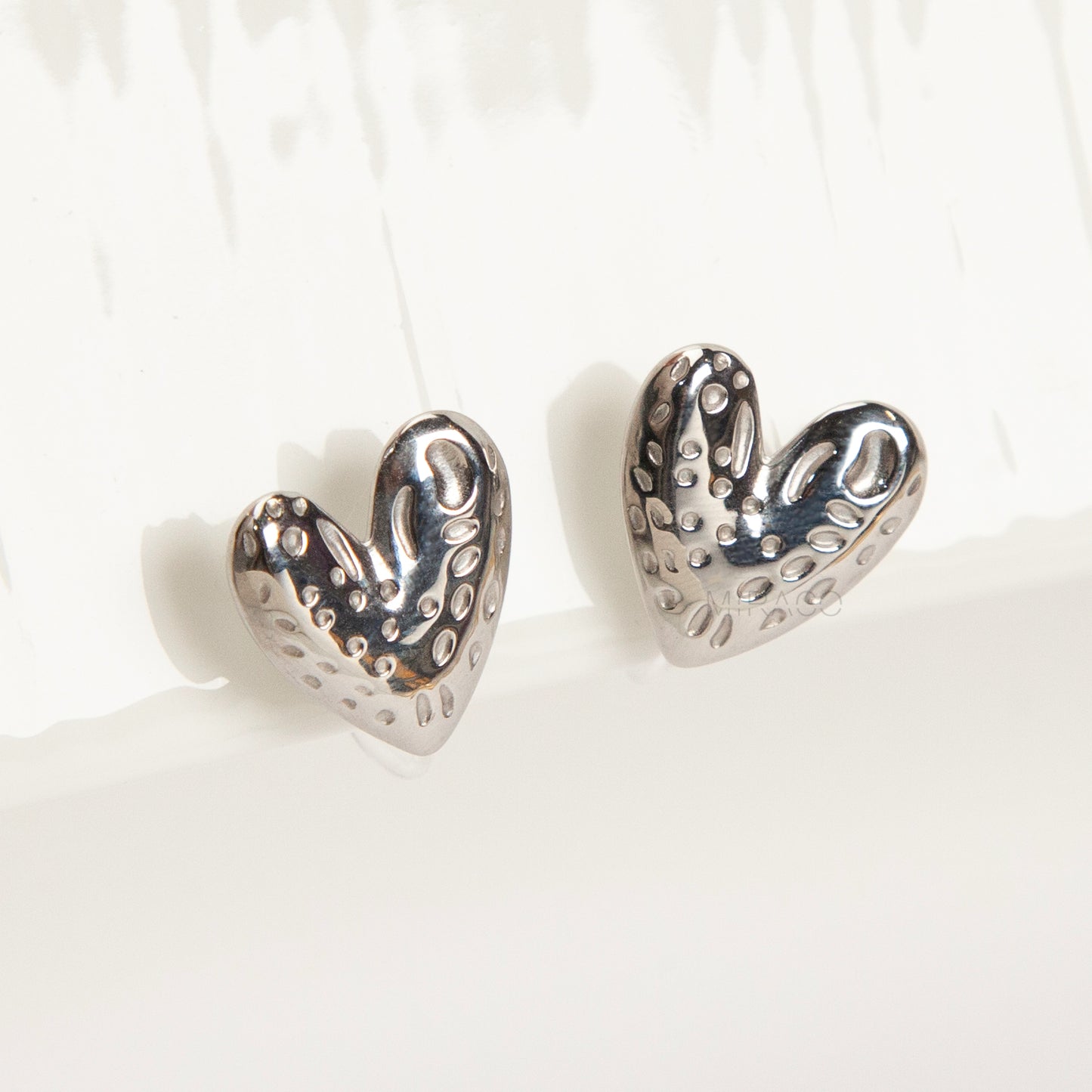 silver hammered heart clip on earrings stainless steel invisible non pierced