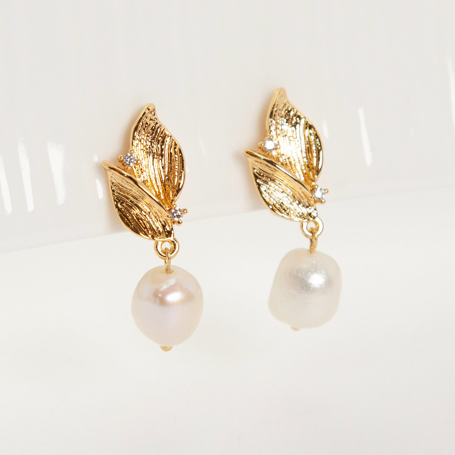 Leaf Motif Baroque Pearl Clip-On Earrings - Comfort Back