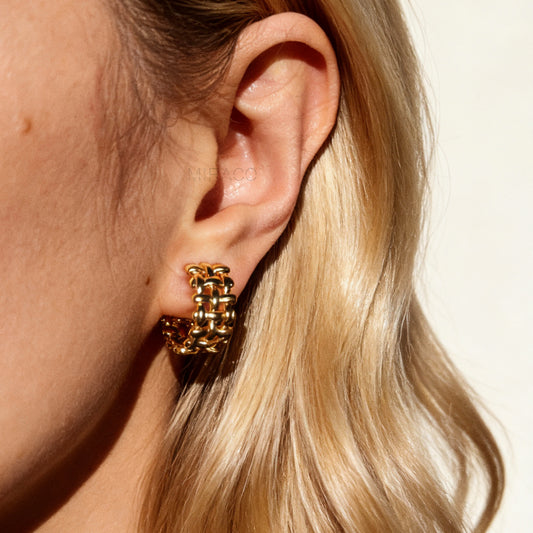 woven mesh coil back clip-on earrings