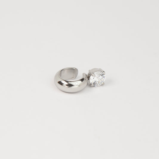 Solitaire Crystal Dome Ear Cuff – Waterproof Stainless Steel Clip-On