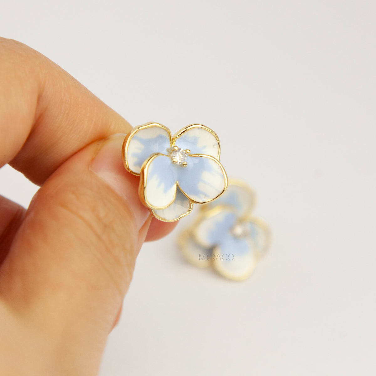 Hand-Painted Enamel Flower Clip-On Stud Earrings – Gold Spring Coil Back Non-Pierced Earrings