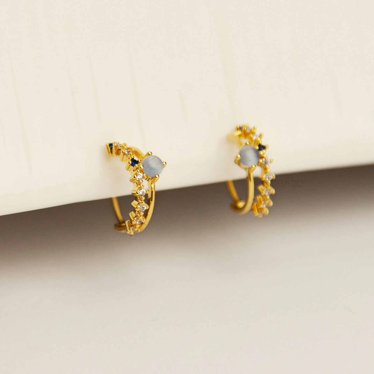 Clip On Hoop Earrings with Small Blue Gemstone, Small Gold Hoop Earrings, Clip On Hoop Earrings, Clip On Earrings for Women
