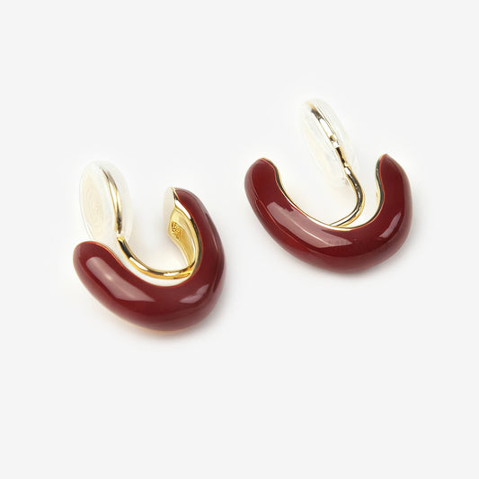Elegant Clip On Huggie Earrings, No Piercing Huggie Hoops in Red, Red Hoop Earrings, Invisible Clip On Earrings, Minimalist Red Ear Clips