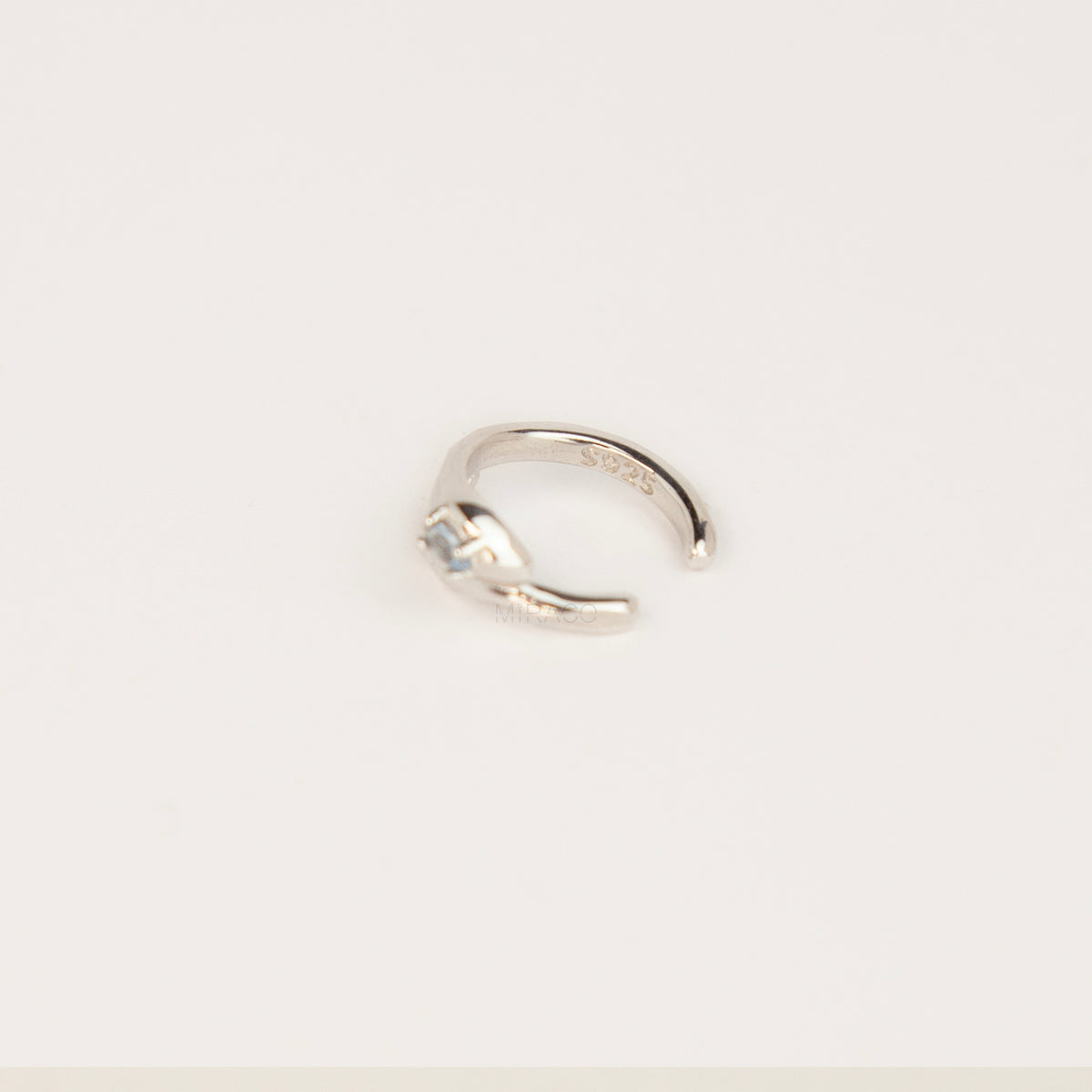 S925 Sterling Silver Wave Ear Cuff Clip-On with Aquamarine Crystal