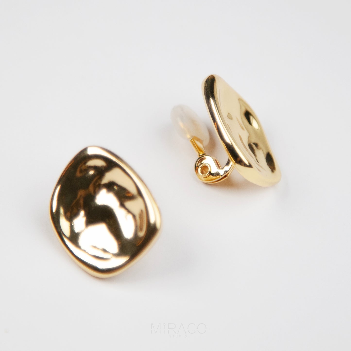 Clip On Large Gold Stud Earrings
