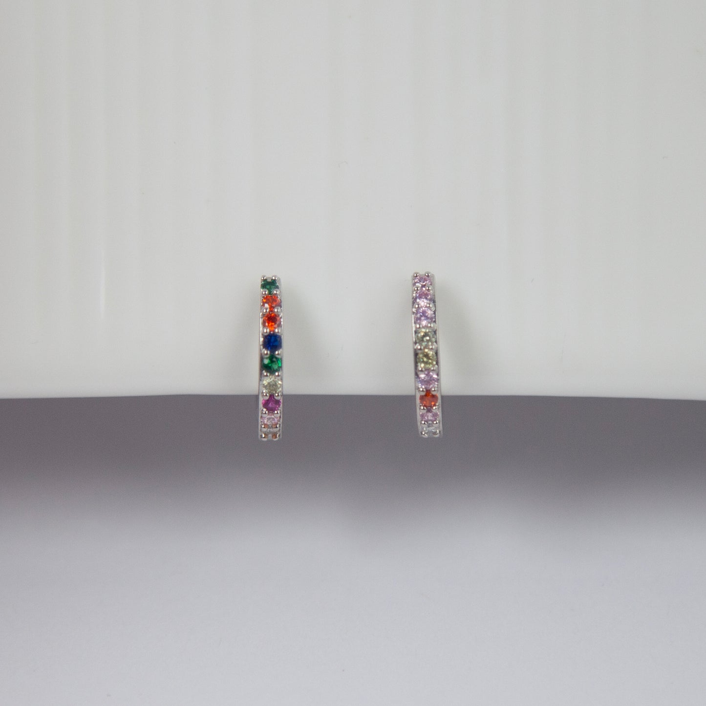 Rainbow Stones Clip On Huggie Earrings