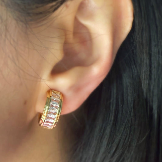 Gold CZ Clip-On Hoop Earrings – Comfortable, No Piercing Needed